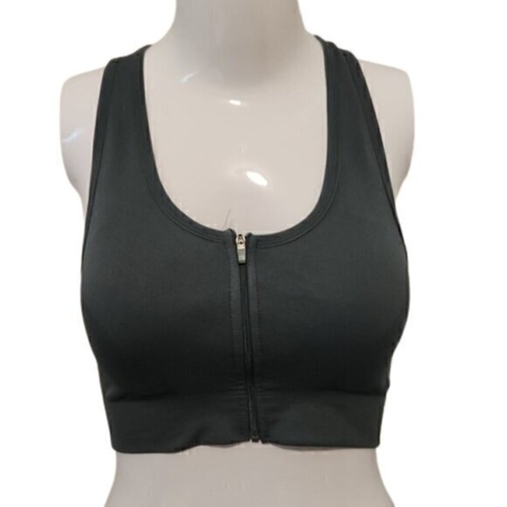 [90 Degrees by Reflux] Green Zip Up Sports Bra - Size M